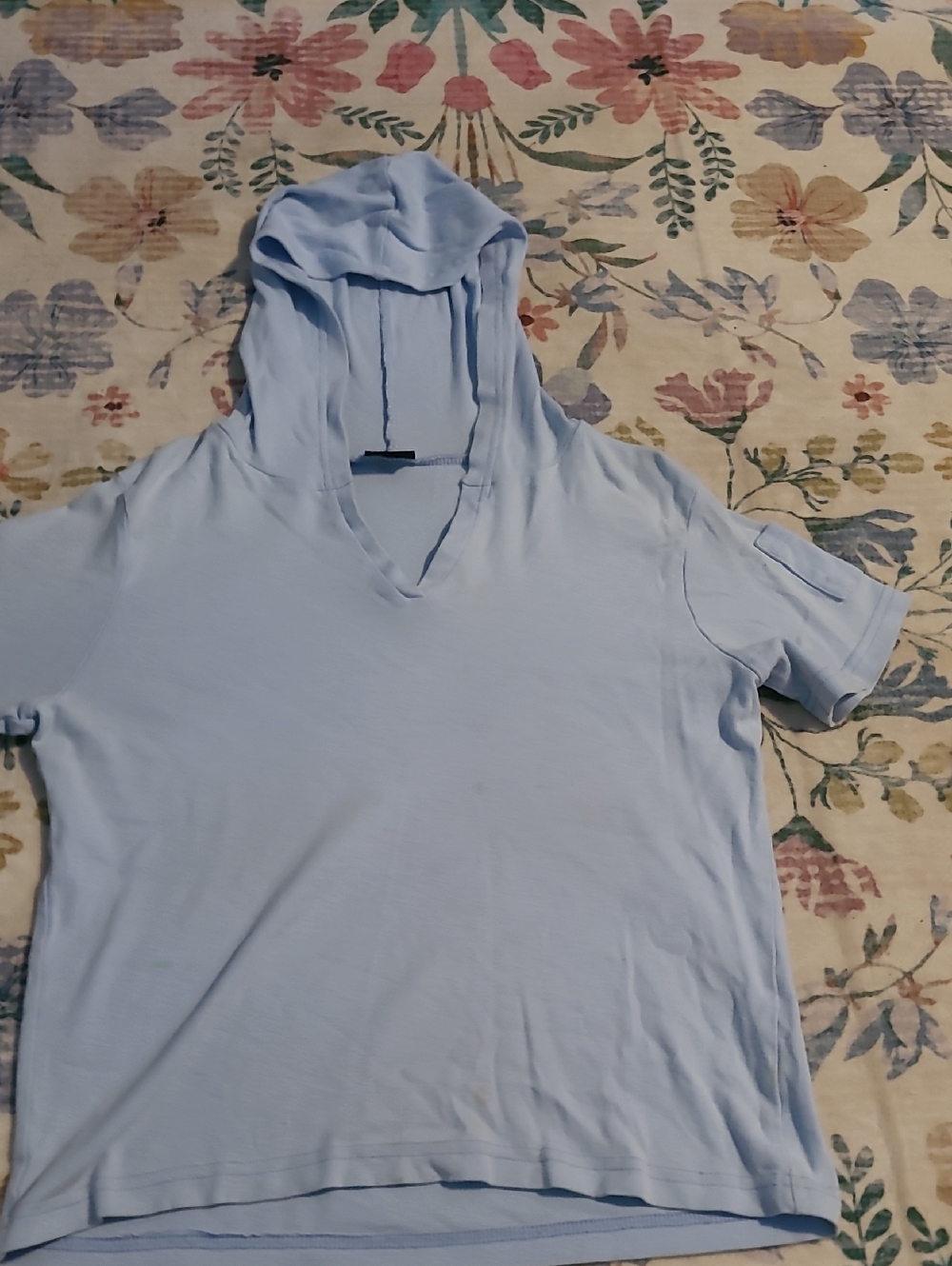 Casual Light Blue Hooded Short Sleeve Top